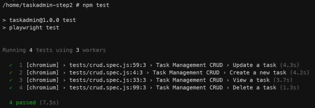 The tests output